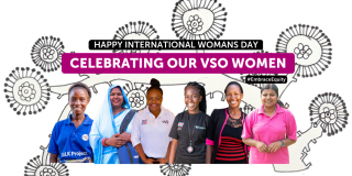 Text: Celebrating out VSO Women, Happy International Womans Day