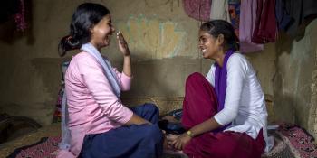 School girl Arti and big sister Anu in Nepal