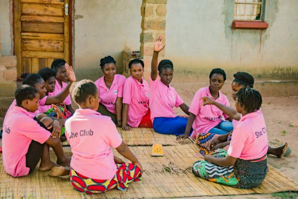 Girls at the She Club, a safe space for girls to learn about SRHR