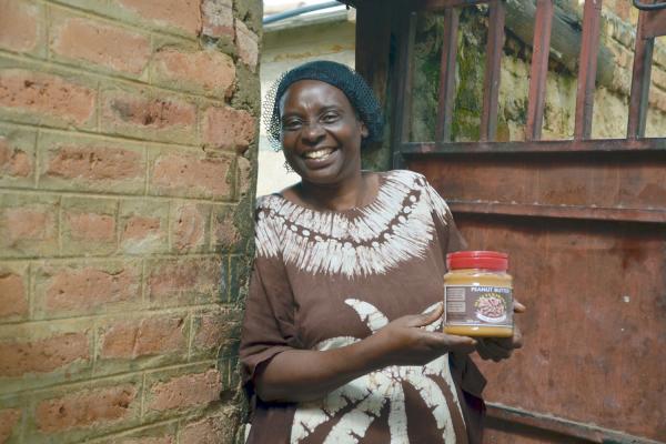 Celina Kisha Chibanda, owner of Chi products, with one of her jars of peanut butter