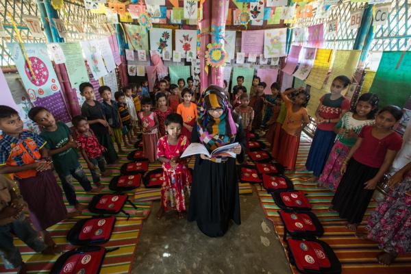 One of the learning centres built by VSO in Cox's Bazar refugee camp, so Rohingya children could have a space to play and learn.