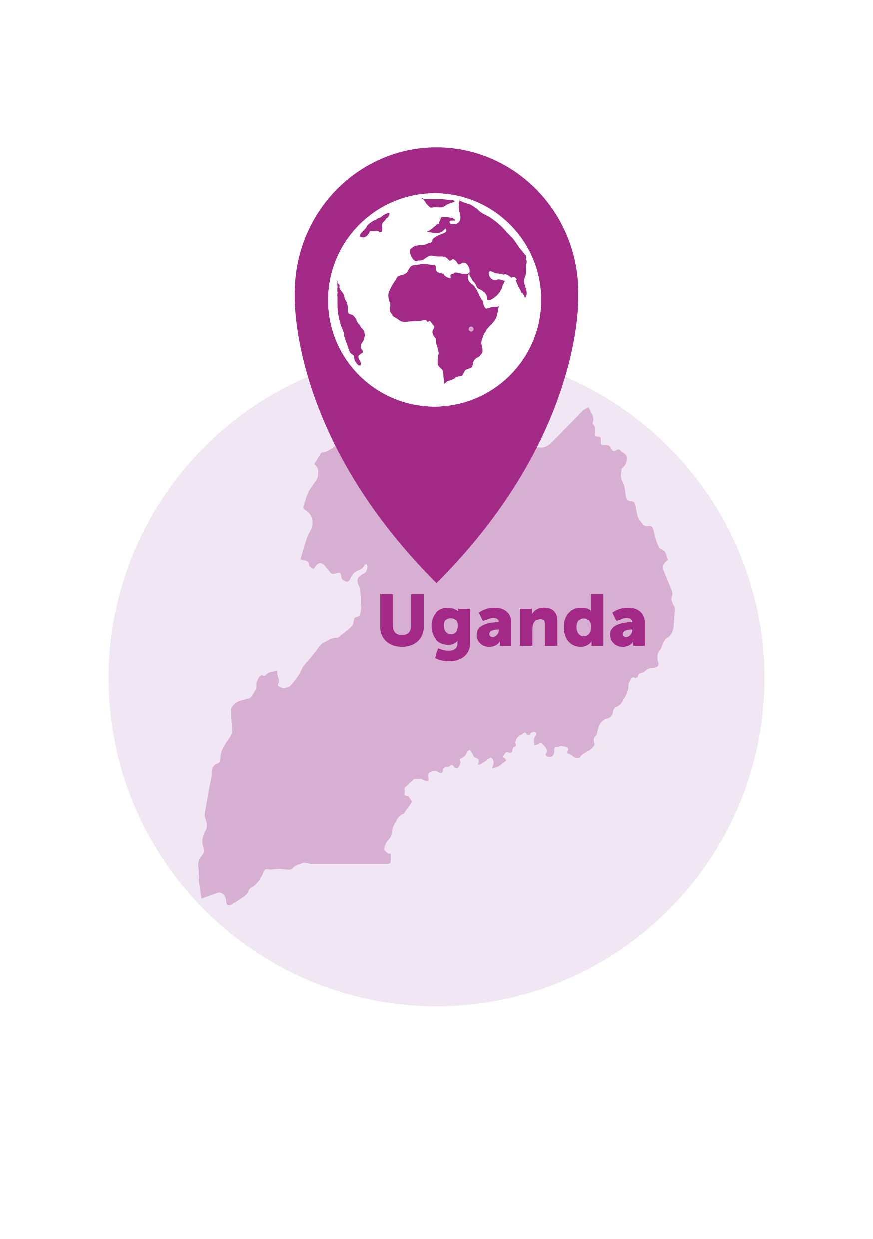 A pin on a map pointing to Uganda.
