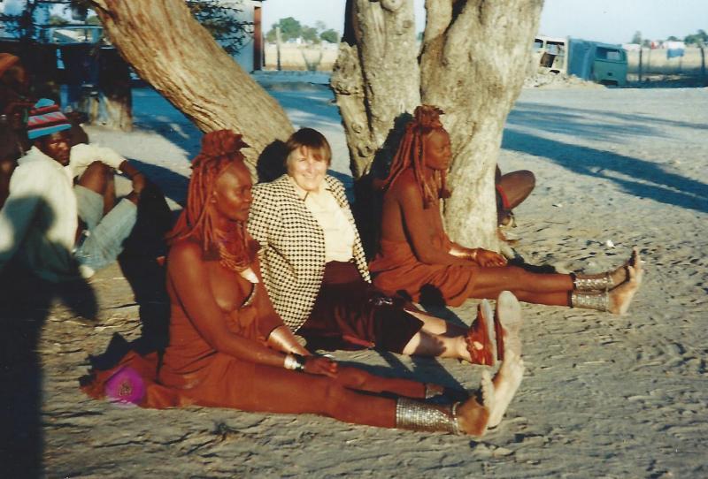 Mira working with members of the Himba tribe in Namibia, sometime between 1998-2002