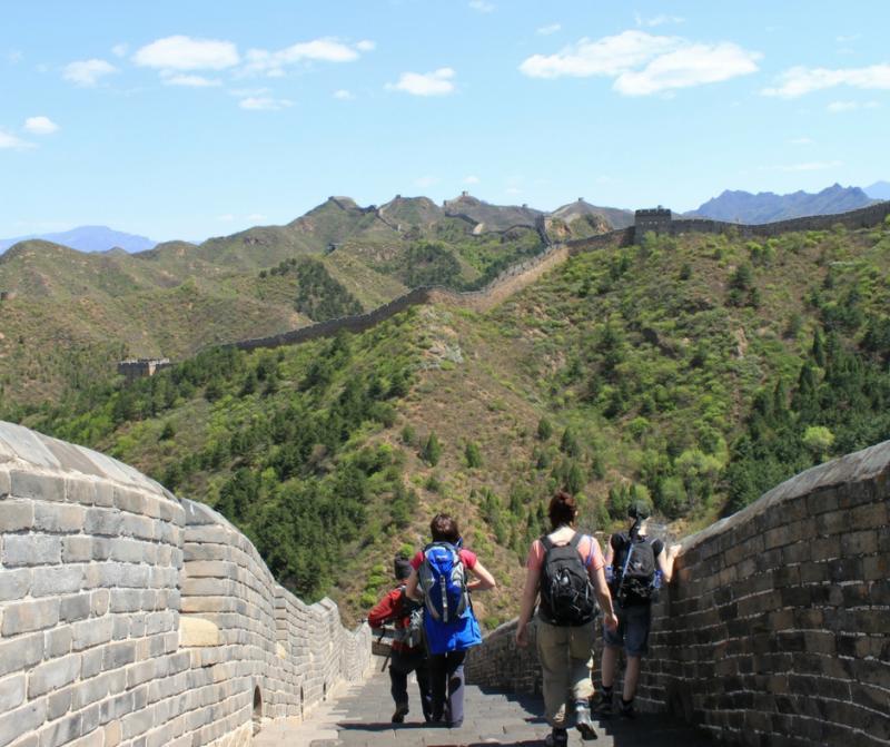 Trekkers enjoy the Great Wall of China