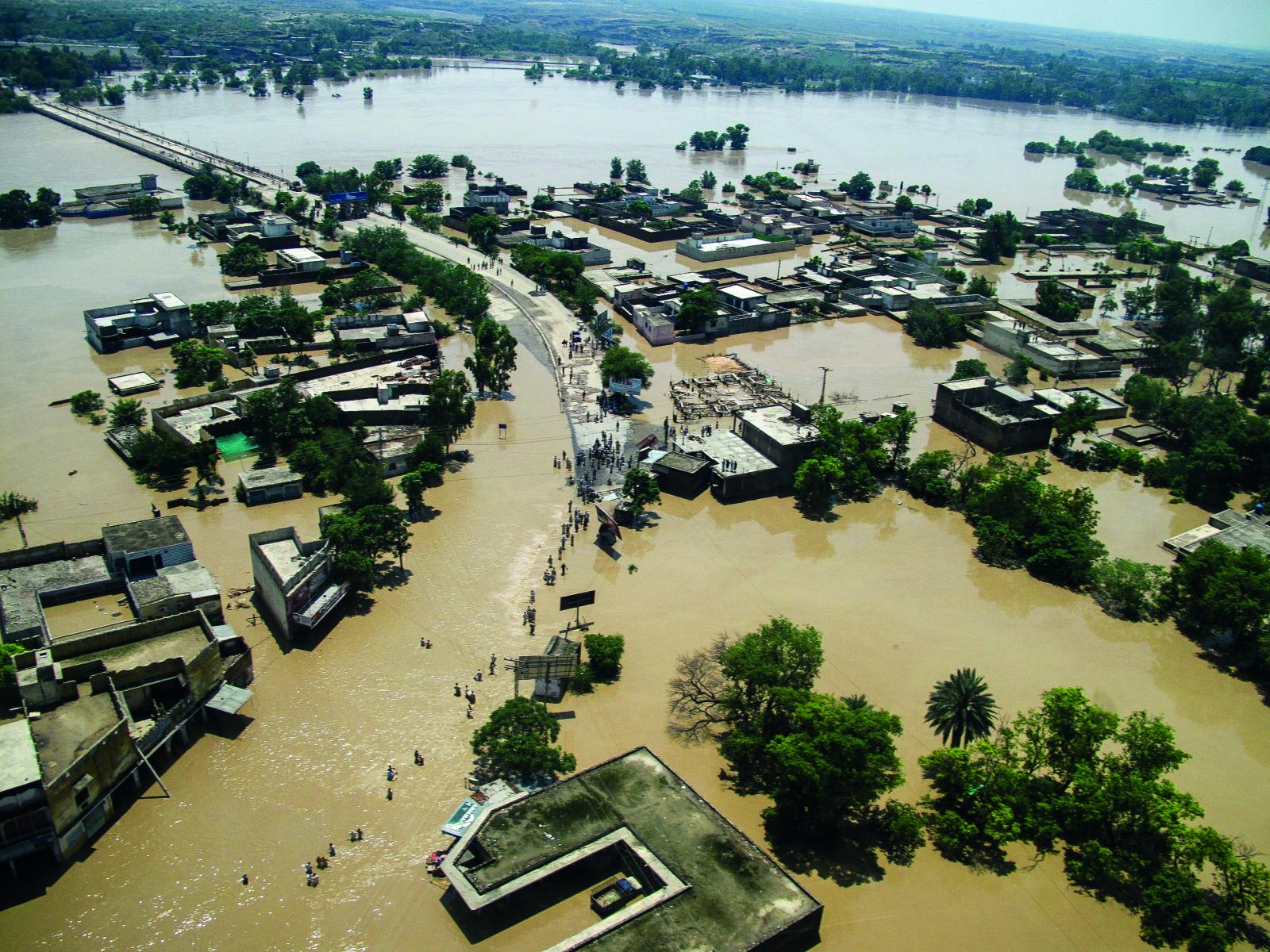 Aerial shot of flooding in Pakistan