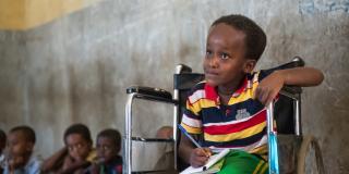 A child in a wheelchair at school