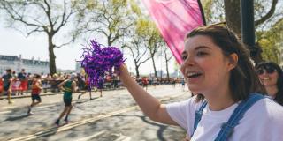 VSO supporters cheering on a runner at the London Marathon