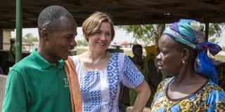 Stephanie Green, long term VSO volunteer talking with the women of Kasalagu Women’s Cooperative Tamale, Northern Region, Ghana.