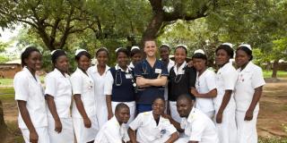 David Atherton, Great British Bake Off winner, with colleagues during his VSO placement in Malawi
