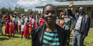 Volunteer in Kenya. Volunteer Silvester Ochieng with Isabella Kituyi who is a teacher at Kimwanga Special School for the Hearing Impaired in Bungoma County