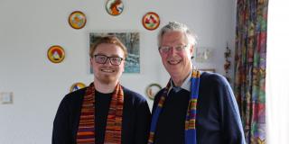 Jack Algeo and Chris Tipple wearing Ghanaian fabrics