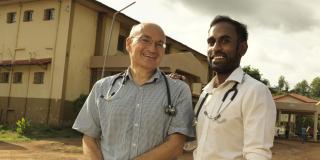VSO volunteer doctors Dr Kiran Cheedella and Dr David Knight at Makeni Government Hospital