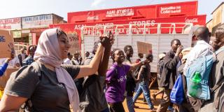 Nandi locals and VSO volunteers during the deafway project community awareness parade in Nandi town, Kenya