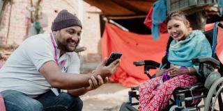 Rabina, who was born with cerebral palsy, in her new wheelchair