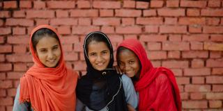Sahin Fatma Khan (11) with her school friends. Sahin is one of the primary actors under Empowering a New Generation of Adolescent Girls with Education (ENGAGE) project and studies in Shree Janata Secondary School, Banke.
