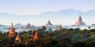 The Temples of Bagan at sunset, Myanmar.