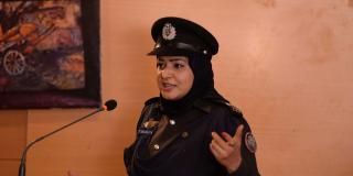 Shehla Qureshi speaks at a conference in Karachi, Pakistan