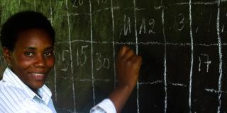 Teacher in Rwandan classroom for SSRR project May 2018