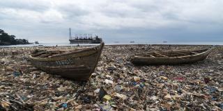 Sierra Leone slum, Kroo Bay, which is full of plastic waste and other rubbish.