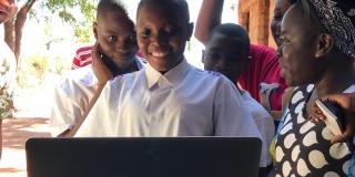 Fifteen-year-old Pendo watches herself in the short film Tabu Fifteen-year-old Pendo watches herself in the short film Tabu