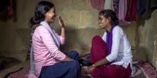 School girl Arti and big sister Anu in Nepal