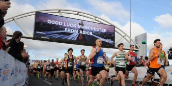 Runners at the start of the Manchester marathon
