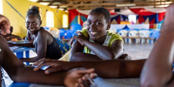 Consolata (18 years old) in class at Nyamekongoroto catch-up centre