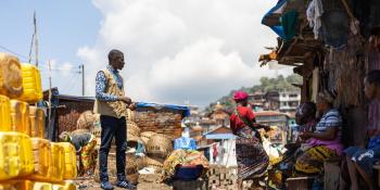 Sam with community members of Susan's Bay slum in Freetown