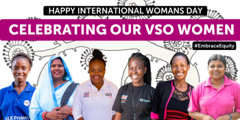 Text: Celebrating out VSO Women, Happy International Womans Day
