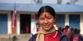 Nepalese girl outside of school