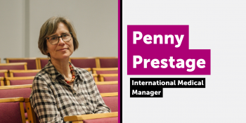 Text: Life at VSO banner Penny Prestage International Medical Manager