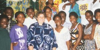 VSO volunteer Sally Darlington with students at Takoradi Polytechnic in Ghana