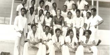 Ken Longden with his class in Nigeria 40 years ago
