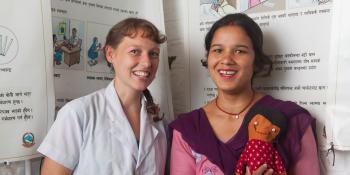 Auxillary nurse and midwife Bharatkumari Sijapati with VSO volunteer Cath Nixon Auxillary nurse and midwife Bharatkumari Sijapati with VSO volunteer Cath Nixon