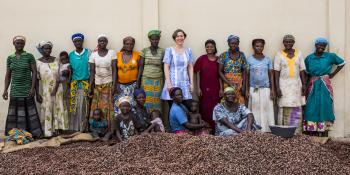 Volunteer Stephanie with women Shea nut processors in Ghana