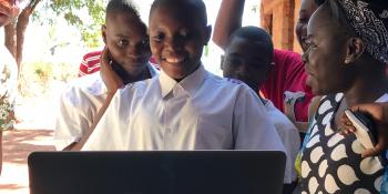Fifteen-year-old Pendo watches herself in the short film Tabu Fifteen-year-old Pendo watches herself in the short film Tabu