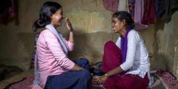 School girl Arti and big sister Anu in Nepal School girl Arti and big sister Anu in Nepal