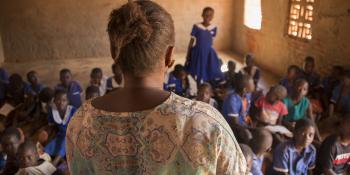 Phyness Kankhwali, a teacher on VSO’s Unlocking Talent programme, teaches in the classroom at the Mdzobwe Primary School in rural Lilongwe