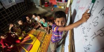 Monir, 5, participating in learning at an ECCE centre. 31 were supported by VSO, in Camp 15 situated at Jamtoli of Ukhiya. 