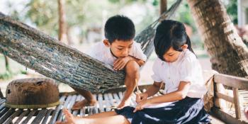 Sim Darling with her brother in Cambodia