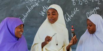 Three young girls learning science Nigeria Mobile Science Lab