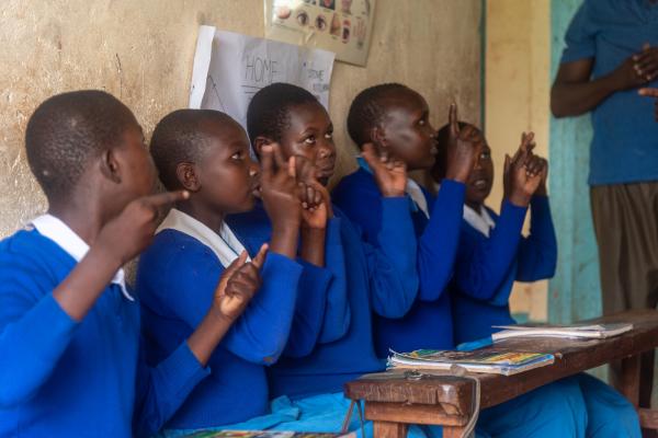 Pupils practise Kenyan Sign Language
