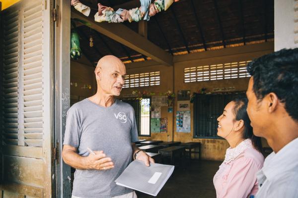 Education volunteer Wim Lancsweert supporting work to improve education standards in Kep, Cambodia.