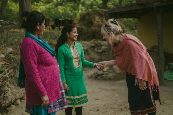 Volunteer Anne with Nirmala and Durga. Anne is supporting a project encouraging girls to stay in school in Nepal.