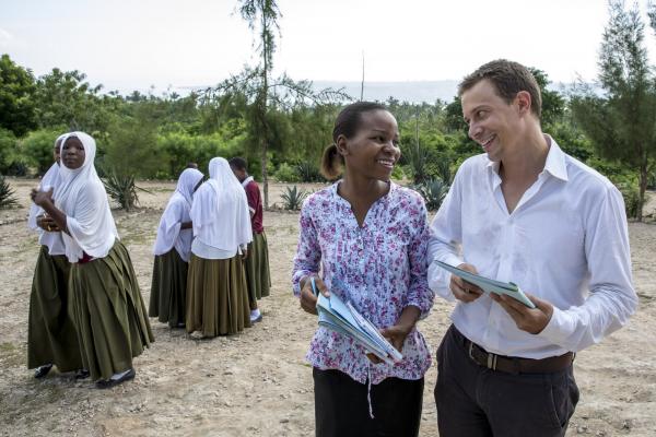 VSO volunteer Paul Jennings and local teacher Rebecca Ngovano. Angaza school, Lindi, Tanzania