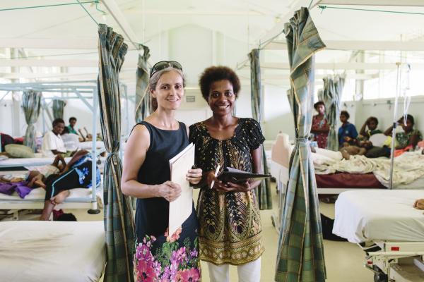 Volunteer Catherine Bedford and social worker Robin Borausiki at Modilon Hospital, Madang