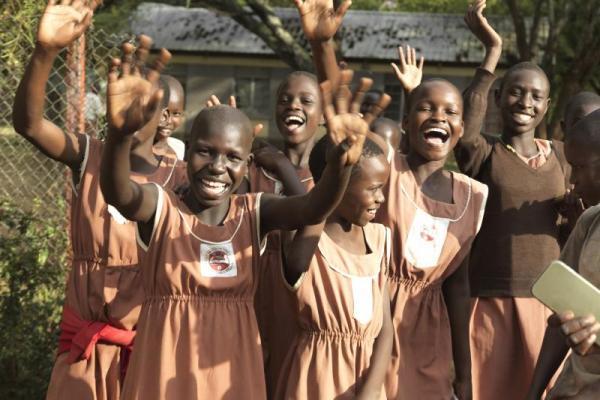 Happy girls in school in Uganda