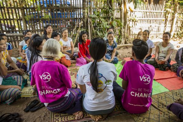 Ana Paula Pinto, Mi Hsu Myat Win Hlaing (Community Volunteer) and Kaung Khant (National Volunteer) at a student participation initiative at Mu Done Township, Myo Ma Ward, Myanmar 