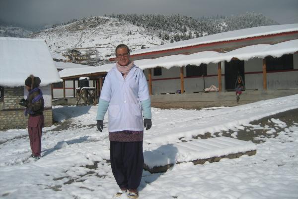 Volunteer Willeke Gerritsen outside a hospital in Nepal.