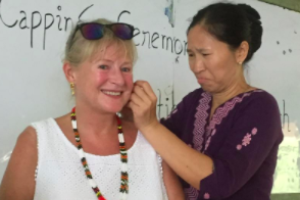 Staff at the college in Yangon, Myanmar, gave Carol earrings as a thank you for all her hard work.